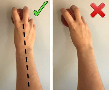 Correct wrist position for seam up deliveries