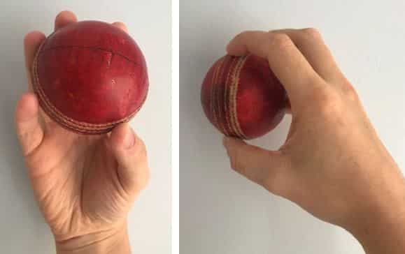 diagram showing how to hold a cricket ball in your fingertips