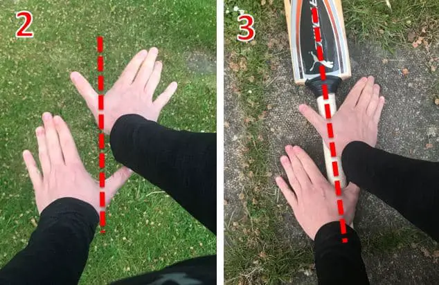 Images showing how you should pick up and grip a cricket bat