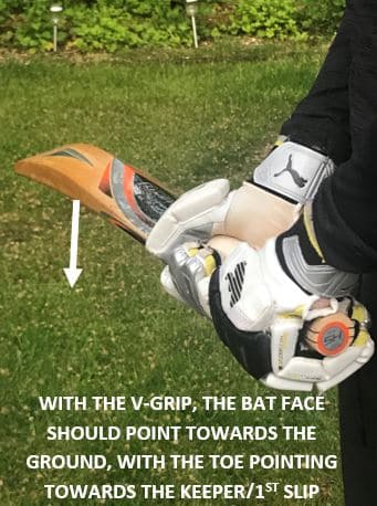 Picture showing how the bat should look when picked up in the V Grip