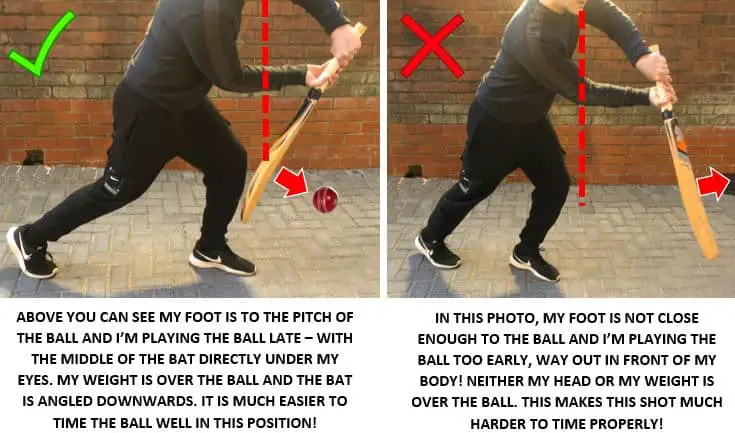 This image shows the difference between playing the ball late and playing the ball early