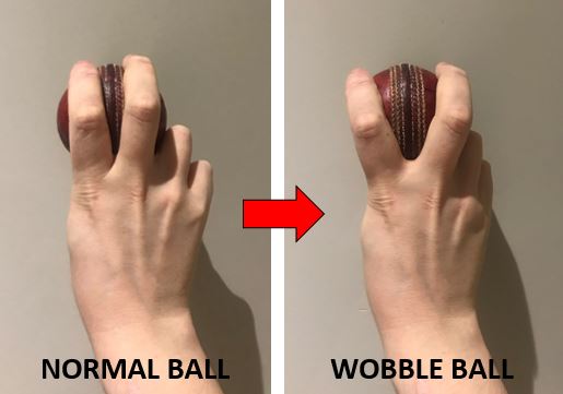 The change from a normal fast bowling delivery to a wobble ball